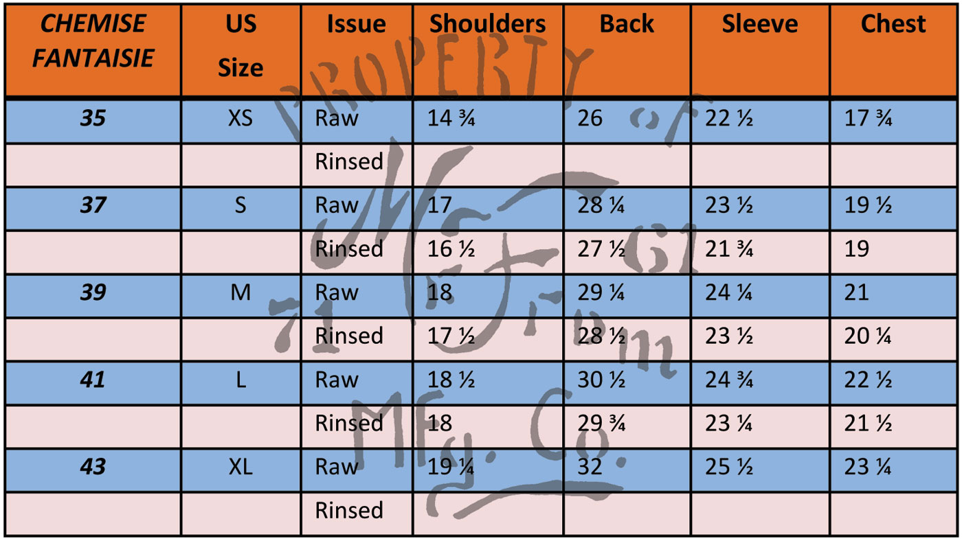 Tailored Sportsman Size Chart