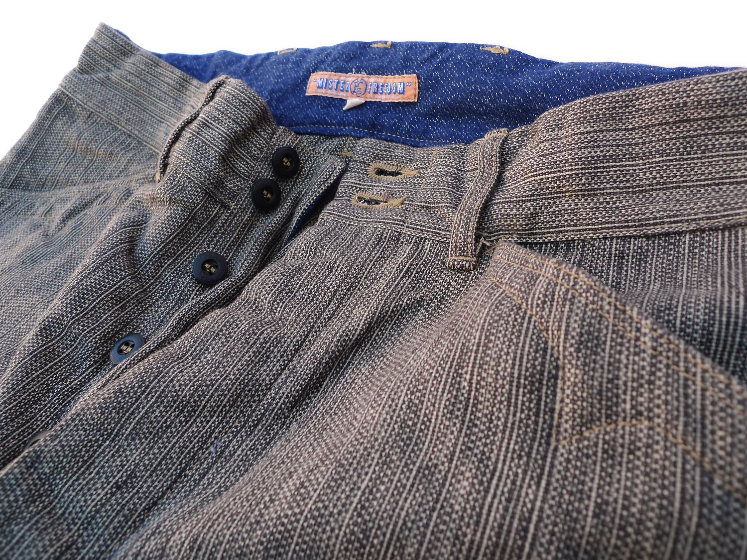 Trousers ‘El Americano’, indigo corduroy, duck canvas, stripe covert ...