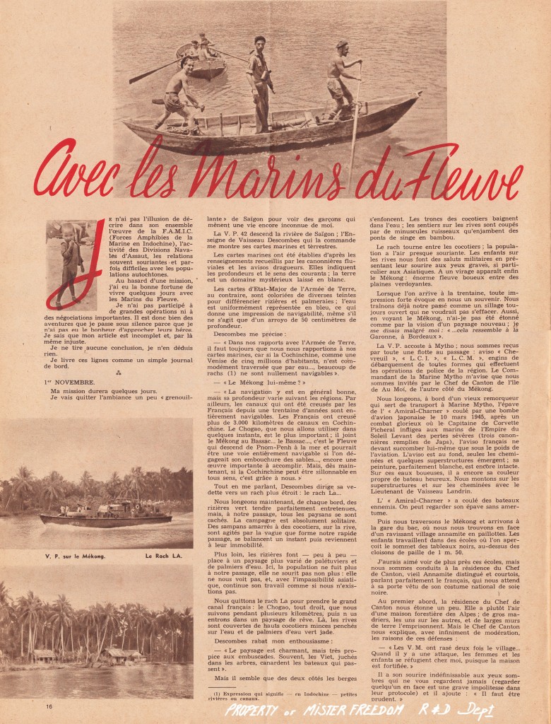 "Marine Nationale Mer et Outremer" magazine, Feb 1948. Article by J. Raphael-Leygues.