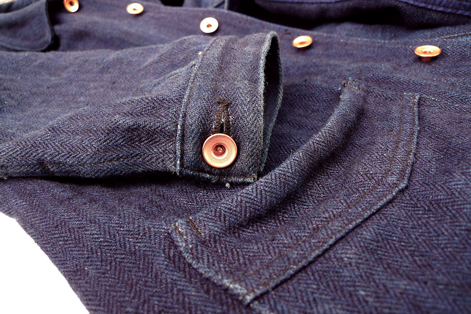 Mister Freedom Veste BELLEVILLE, Indigo cotton-linen HBT and Stripe ...