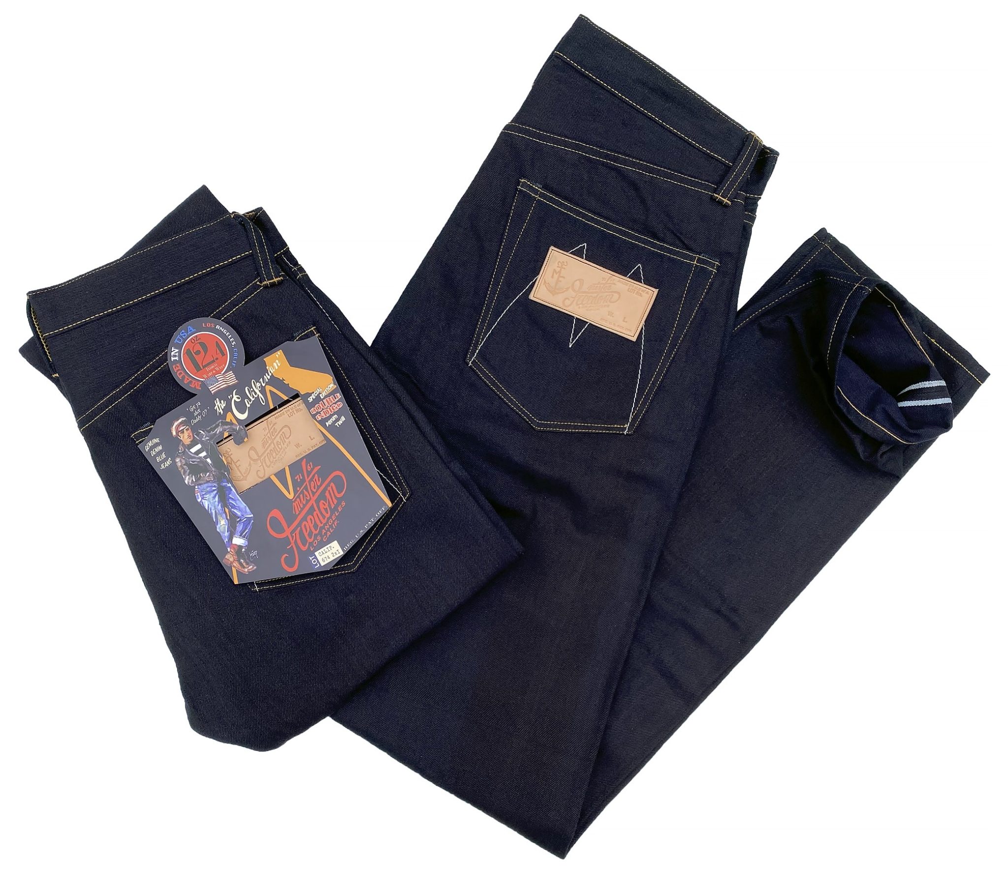 Mister Freedom® RANCH BLOUSE & CALIFORNIAN Lot.674-2xi, 12.4 Oz. Double Indigo Denim edition, mfsc SS2021, made in USA.